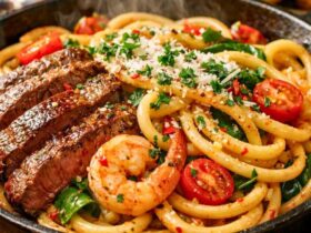 Calabrian Steak and Shrimp Bucatini Recipe