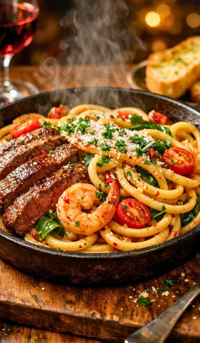 Calabrian Steak and Shrimp Bucatini Recipe