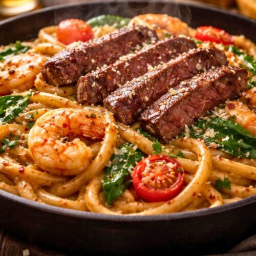 Calabrian Steak and Shrimp Bucatini Recipe