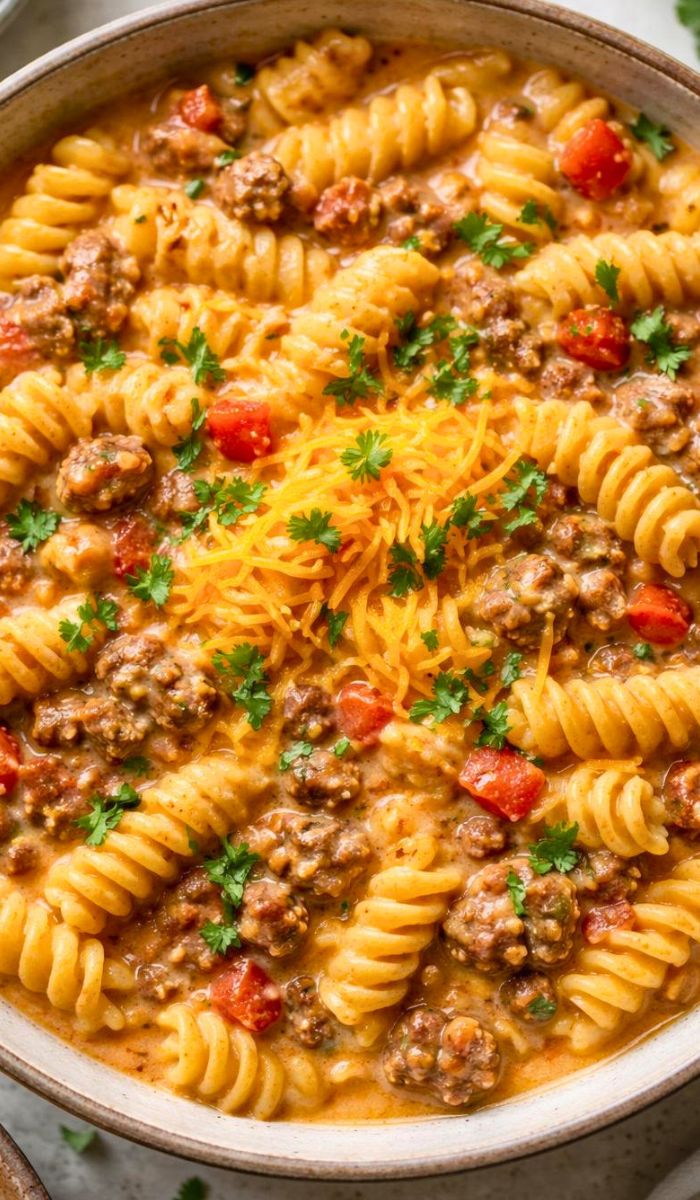 Creamy Rotel Pasta with Ground Beef Recipe