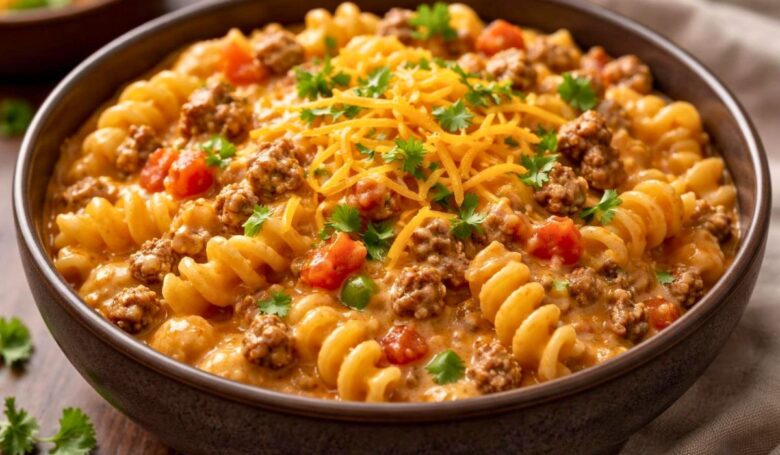 Creamy Rotel Pasta with Ground Beef Recipe