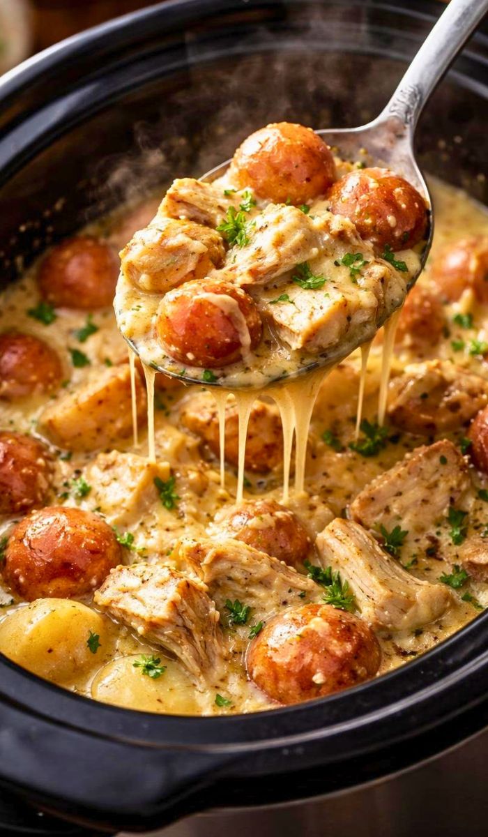 Crockpot Garlic Parmesan Chicken and Potatoes Skillet Recipe
