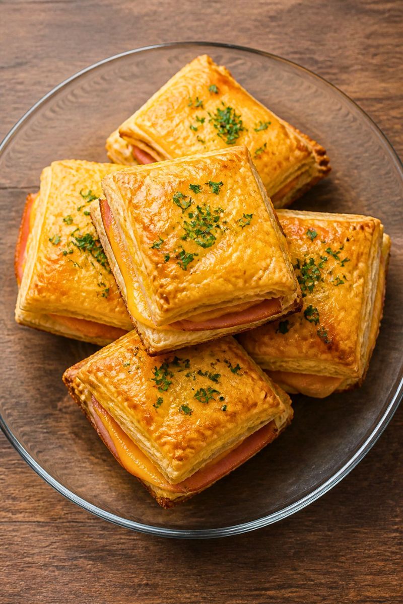 Crispy Ham & Cheese Puff Pastry Stacks Recipe