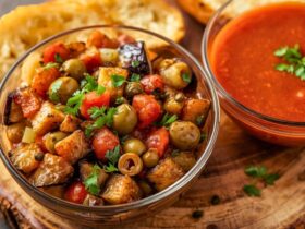 Caponata Eggplant Relish with Garlic Bread and Soup Recipe