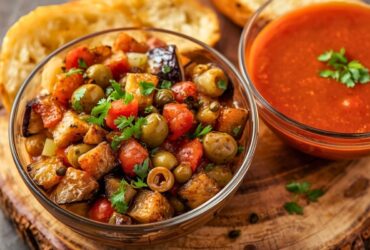 Caponata Eggplant Relish with Garlic Bread and Soup Recipe