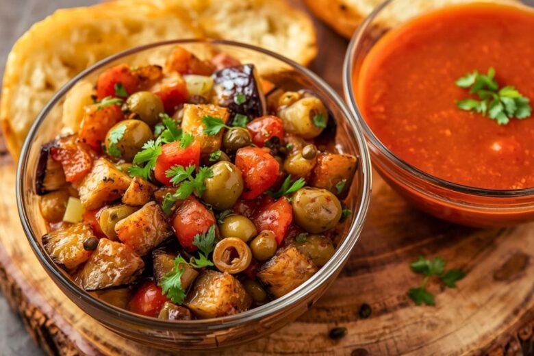 Caponata Eggplant Relish with Garlic Bread and Soup Recipe