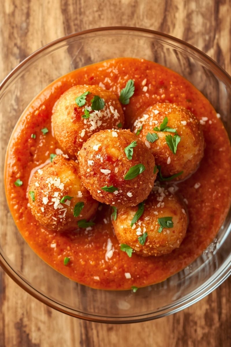 Rich Onion-Tomato Sauce and Grillo Arancini Rice Balls Recipe