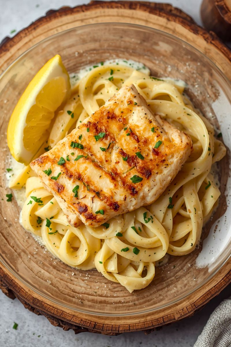 Grilled Fish and Creamy Pasta Recipe