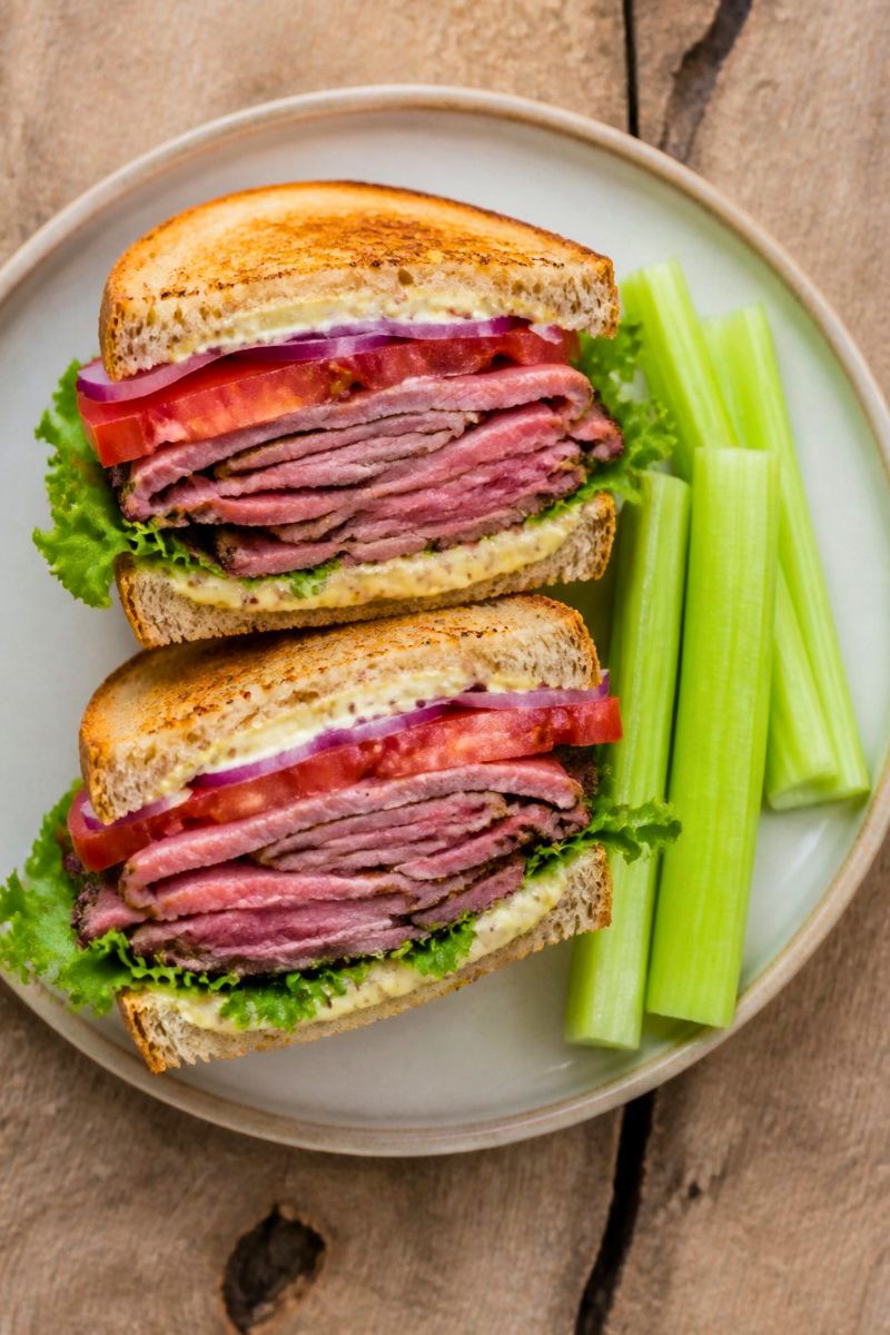 Roast Beef Sandwiches With Celery Sticks Recipe
